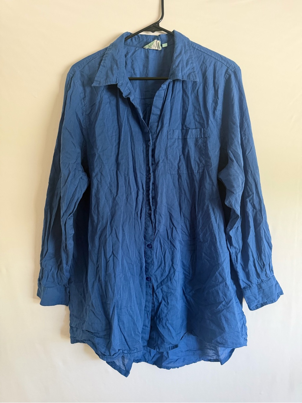 True Destinations blue Cotton Button Front Tunic Blouse XL Coastal Preppy